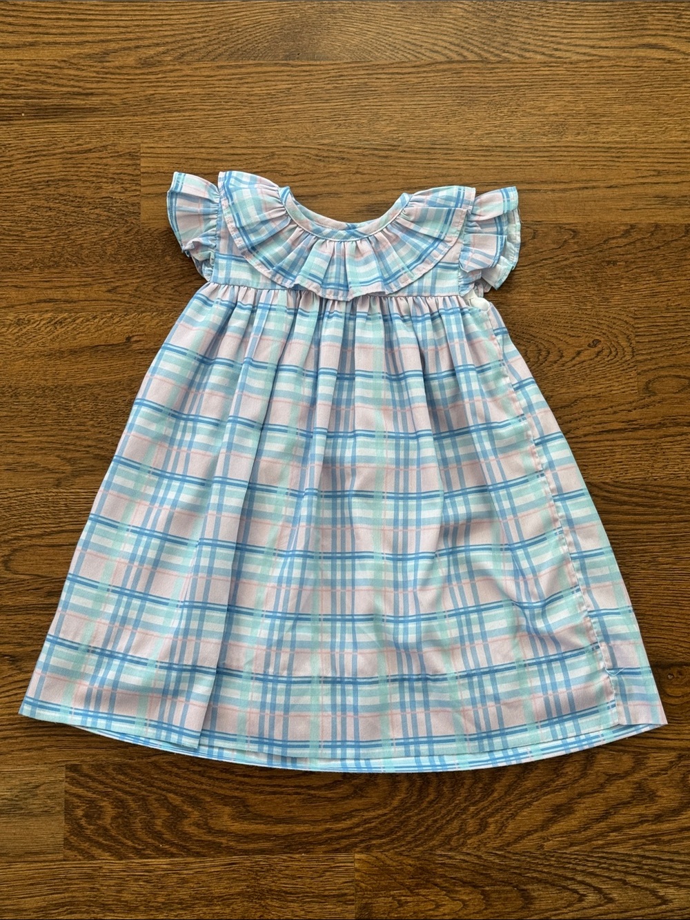 Cecil And Lou Pastel Plaid Ruffle Dress - Blue & Pink
